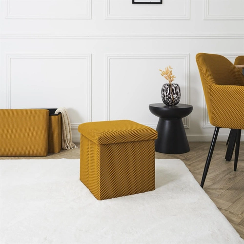 Pufa ze schowkiem Intesi Vels Atom żółta kwadratowa nowoczesna do przedpokoju i pokoju dziecięcego