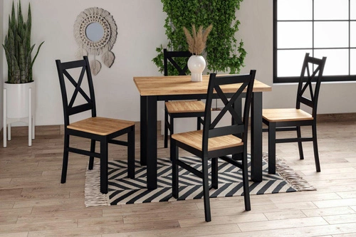 Stół do jadalni Ronda 100 cm prostokątny nowoczesny dąb złoty czarne nogi Intesi