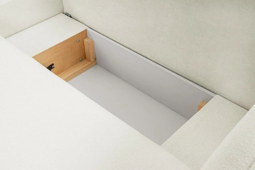 Narożnik z funkcją spania Salby lewy biały nowoczesny do salonu z pojemnikiem