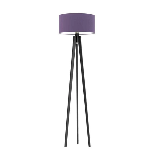 Lampa stojąca do salonu Miami trójnóg glamour abażur fioletowy drewniana hebanowa Lysne
