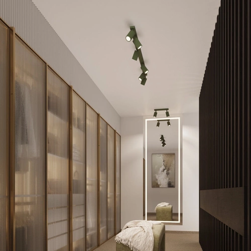 Plafon sufitowy KARBON 4 zielony oliwkowy aluminiowy glamour do salonu i sypialni SOLLUX