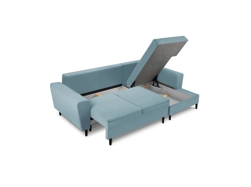 Narożnik z funkcją spania Moghan Light Blue Corduroy Prawostronna kolor nóg czarny