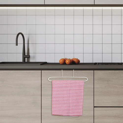 Nowoczesny biały wieszak na ręczniki kuchenne do zawieszenia na drzwi Intesi metalowy