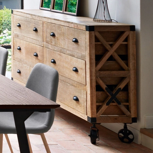 Komoda drewniana z szufladami Silas mango 150 cm do salonu rustykalna Atmosphera