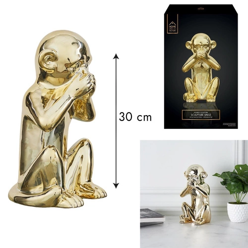 Figurka dekoracyjna Monkey złota ceramiczna do salonu nowoczesna 30 cm Intesi