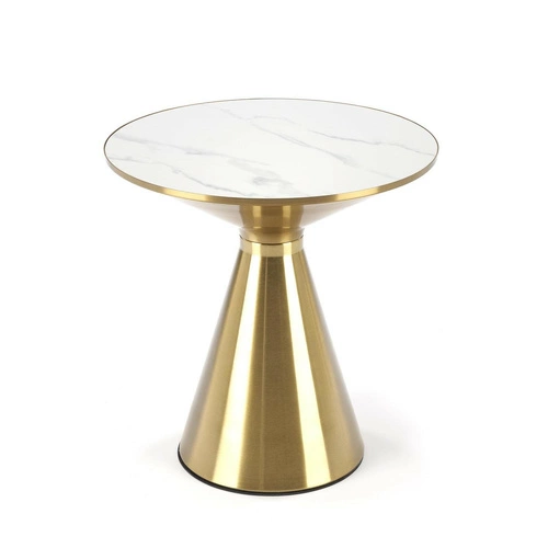 Stolik kawowy Aventure okrągły biały marmur złoty glamour do salonu 50x52 cm Intesi