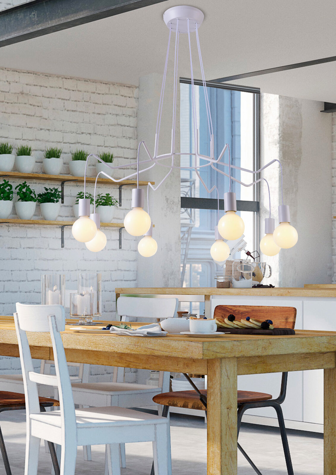 Lampa wisząca Basso 8x40W E27 biały matowy