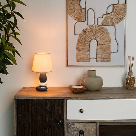 Lampka nocna Luis ceramiczna granatowo-biała z abażurem do sypialni i salonu Atmosphera