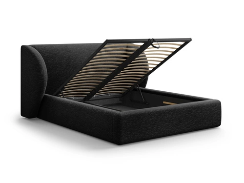 Łóżko tapicerowane do sypialni z pojemnikiem Miley II 200x200 czarne nowoczesne chenille