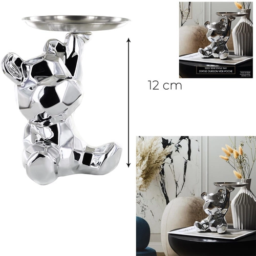 Figurka dekoracyjna Miś origami Intesi ceramiczna ze srebrną tacą do salonu i przedpokoju