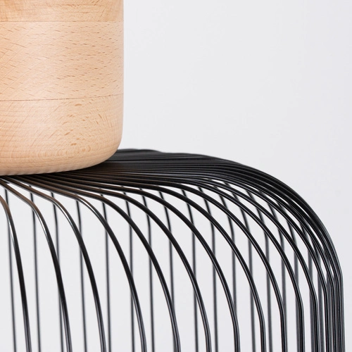 Lampa wisząca Gabbia 35 czarna industrialna do salonu i jadalni stal drewno