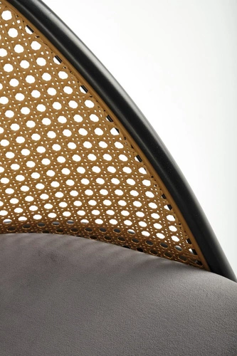 Krzesło do jadalni Seraphine szare tapicerowane welur z oparciem rattanowym Intesi nowoczesne