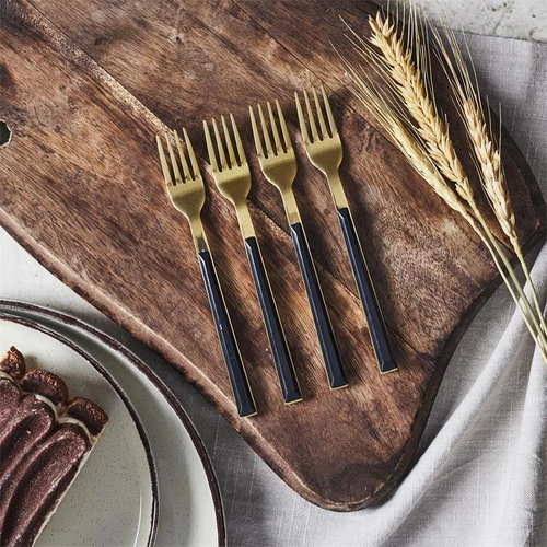 Charlotte Intesi złote czarne widelczyki deserowe zestaw 4 sztuk stal nierdzewna do deserów