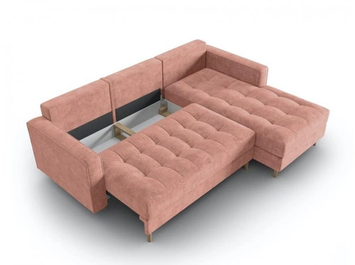 Narożnik z funkcją spania Gobi Pink Structured Fabric prawostronny