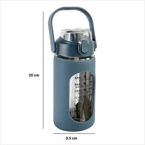 Butelka na wodę szklana 1l ze słomką motywacyjna granatowa 5five simply smart do pracy i na trening