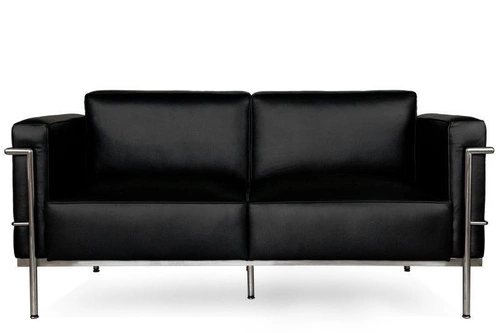 Sofa dwuosobowa Soft GC nowoczesna czarna skóra naturalna z podłokietnikami do salonu D2.DESIGN