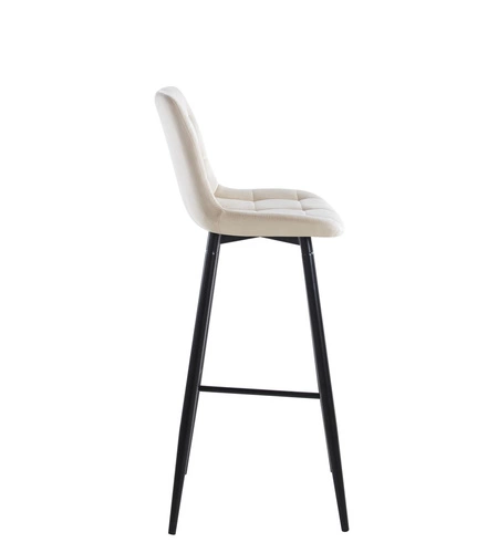 Hoker Poly High beżowy welurowy z oparciem nowoczesny do kuchni i wyspy na czarnych nogach
