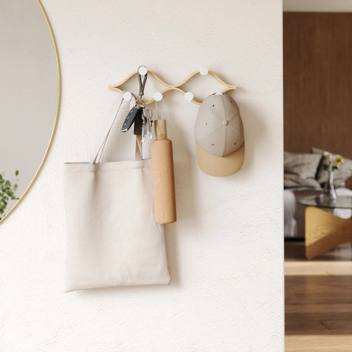 Umbra Montage nowoczesny wieszak ścienny do przedpokoju 6 haków drewniany biały