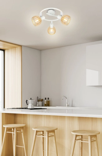 Nowoczesna lampa sufitowa Atarri spirala biało-drewniana 3-punktowa do salonu