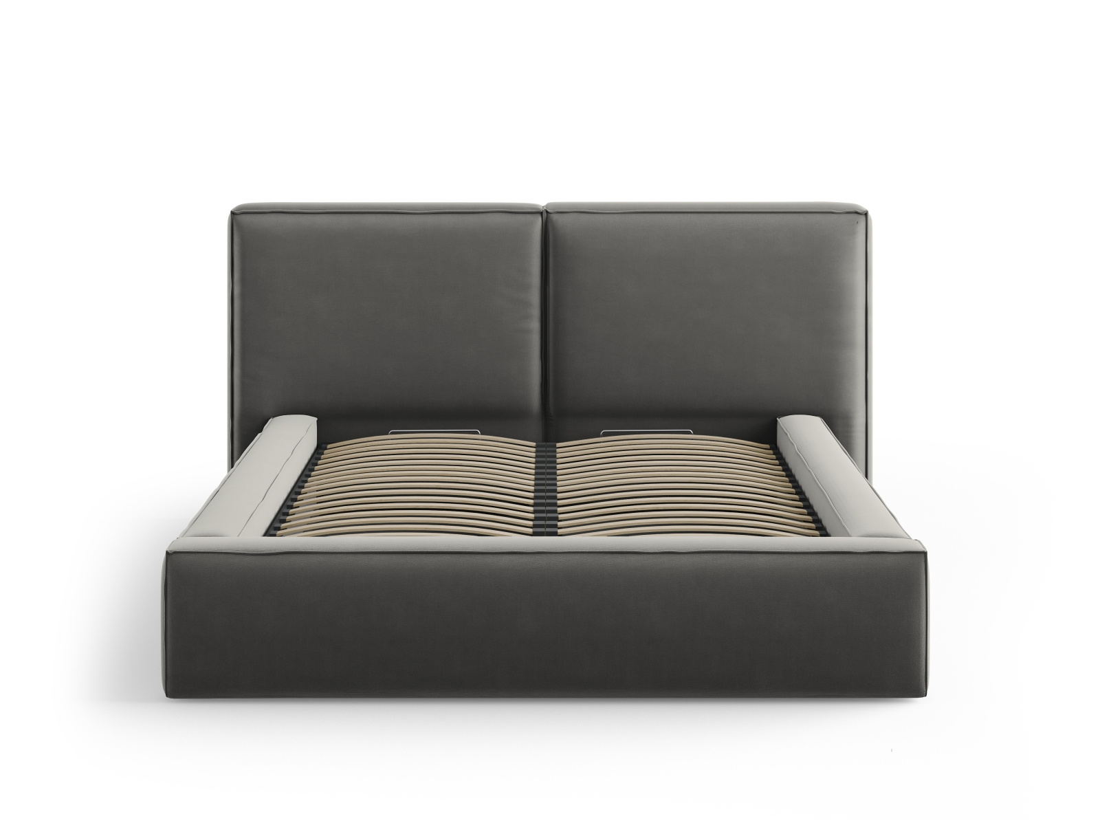 Łóżko tapicerowane Jodie II 180x200 szare welurowe z pojemnikiem do sypialni glamour