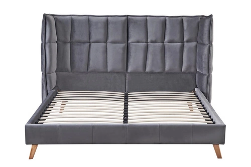 Łóżko do sypialni Scand 160x200 szare welurowe nowoczesne z zagłówkiem