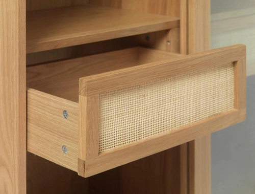 Witryna Barrali 160 cm dąb naturalny szklana drewniana do salonu