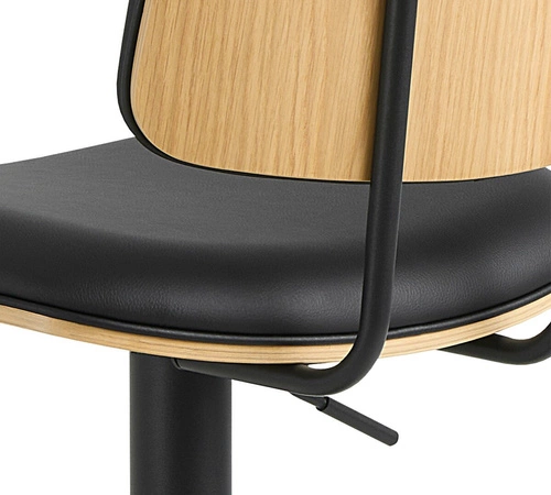 Hoker Owen czarny z oparciem, regulowany, obrotowy, skórzany do kuchni i wyspy nowoczesny Actona