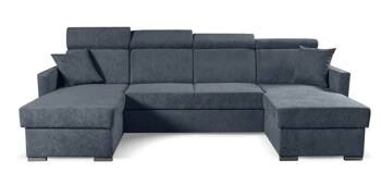 Narożnik Mils U nowoczesny z funkcją spania do salonu granatowo-szary pojemnik