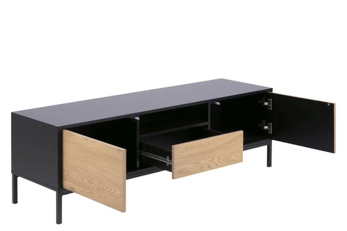 Komoda Seaford 140 cm czarna dąb naturalny industrialna z szufladami do salonu RTV Actona