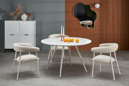 Stół okrągły Reyna 120 cm biały lastryko do jadalni nowoczesny łatwy w czyszczeniu Intesi