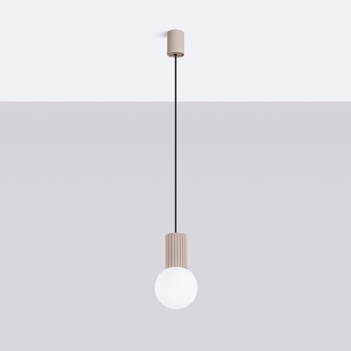 Nowoczesna lampa wisząca kula HALO 1 taupe szklana do salonu i sypialni beżowa