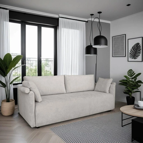 Sofa rozkładana z funkcją spania Mondel sztruksowa szara jasna 3 osobowa z pojemnikiem do salonu