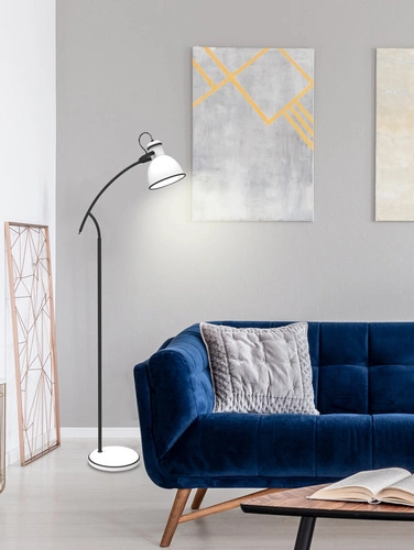 Lampa stojąca do salonu Zumba nowoczesna metalowa czarno-biała do czytania 140 cm