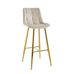 Hoker Poly High beżowy welurowy z oparciem na złotych nogach do kuchni i jadalni Intesi