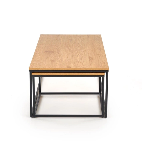 Zestaw 2w1 stolików kawowych loftowych Moxford dąb złoty i czarny do salonu