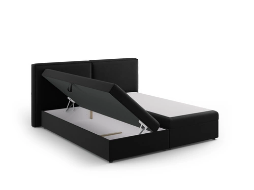 Łóżko tapicerowane do sypialni Jodie welurowe czarne z pojemnikiem 160x200 glamour