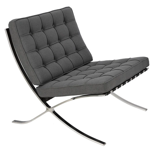 Fotel wypoczynkowy BA1 inspirowany Barcelona do salonu glamour tkanina antracyt chrom