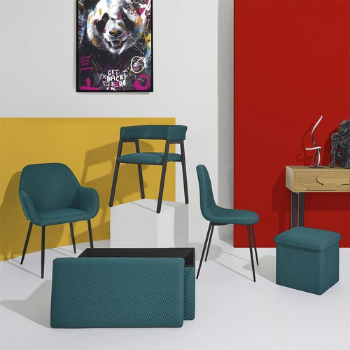 Krzesło tapicerowane Pori turkusowe do jadalni i kuchni nowoczesne na czarnych metalowych nogach