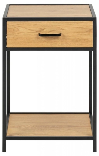 Szafka nocna czarna z szufladą 42 cm Seaford Actona industrialna drewniana do sypialni