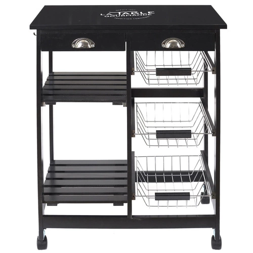 Intesi Troy metalowy wózek barowy na kółkach do kuchni i salonu, nowoczesny, czarny, dwupoziomowy