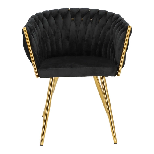 Krzesło do jadalni Tessa Intesi tapicerowane welur czarne glamour z podłokietnikami złote nogi