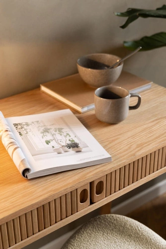 Biurko nowoczesne Langley dąb Actona 100 cm z szafkami do pracy i biura skandynawskie