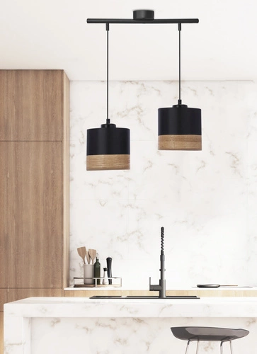 Lampa wisząca Porto czarny 2x60W E27  abażur czarny+brązowy