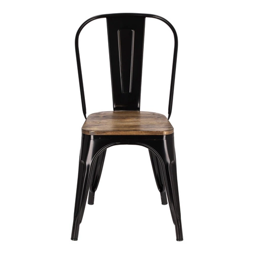 Krzesło do jadalni Paris Wood czarne metalowe z drewnianym siedziskiem industrialne D2.DESIGN