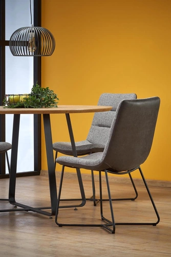 Stół okrągły do jadalni Perol 120 cm nowoczesny loft dąb złoty czarne nogi Intesi