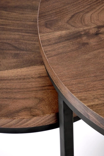 Zestaw 2 okrągłych stolików kawowych Tabarka orzechowy loftowy do salonu Intesi