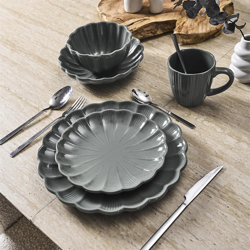 Talerz obiadowy Calista 27 cm szary ceramiczny do jadalni Intesi