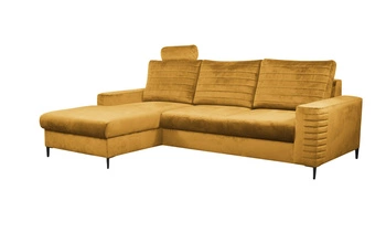 Narożnik z funkcją spania Hald lewy nowoczesny welurowy żółty do salonu z pojemnikiem