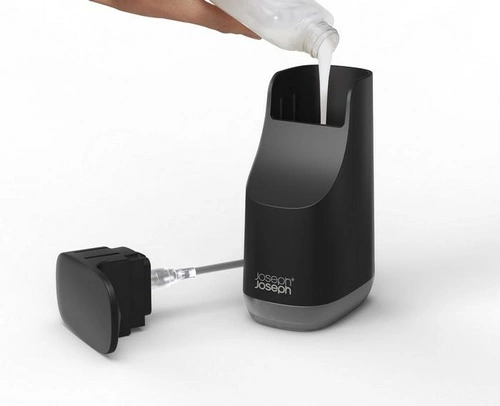 Dozownik do mydła Slim Joseph Joseph czarny nowoczesny do łazienki lub kuchni 350 ml