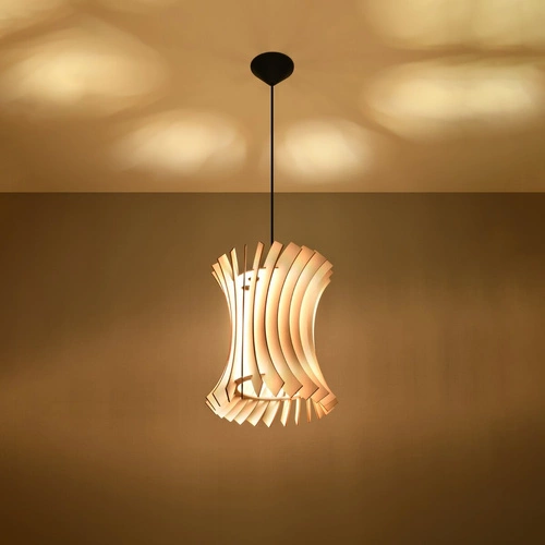 Lampa wisząca drewniana Oriana naturalna do salonu i jadalni nad stół Sollux 30 cm